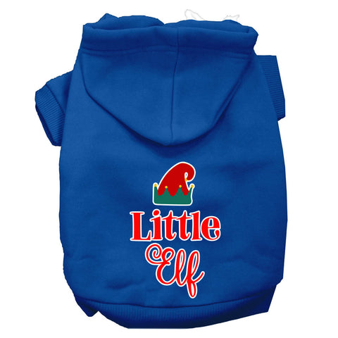 Little Elf Screen Print Dog Hoodie Blue Xs