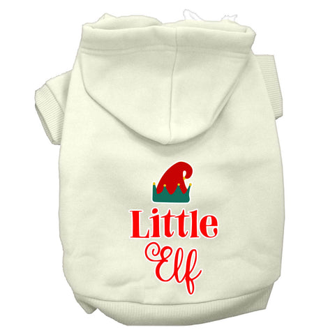 Little Elf Screen Print Dog Hoodie Cream M