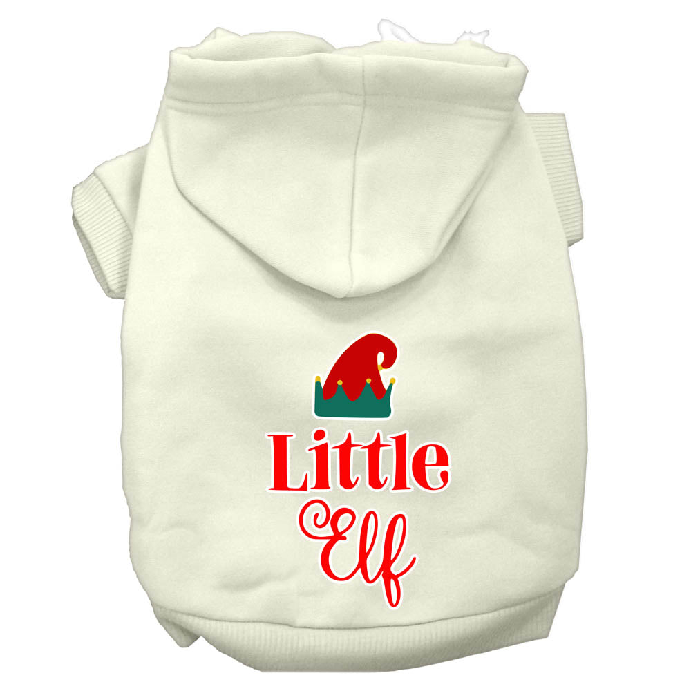 Little Elf Screen Print Dog Hoodie Cream Xl