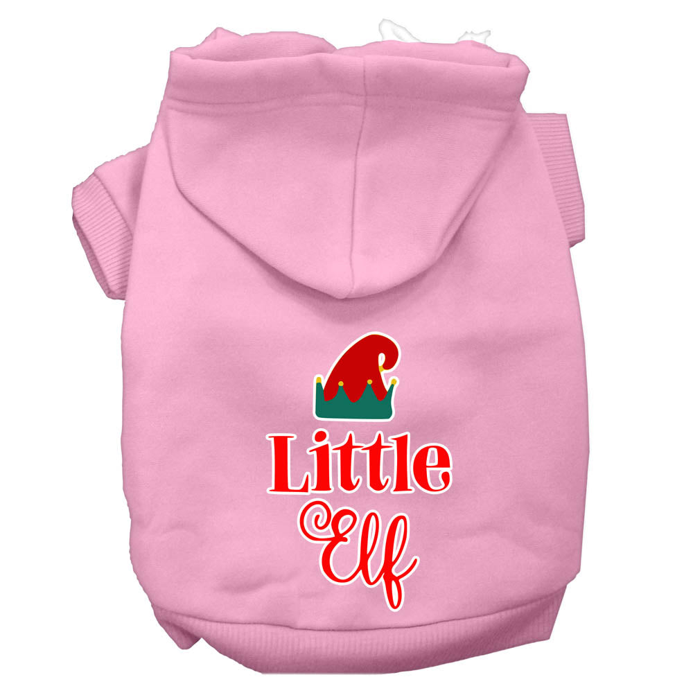 Little Elf Screen Print Dog Hoodie Light Pink Xs