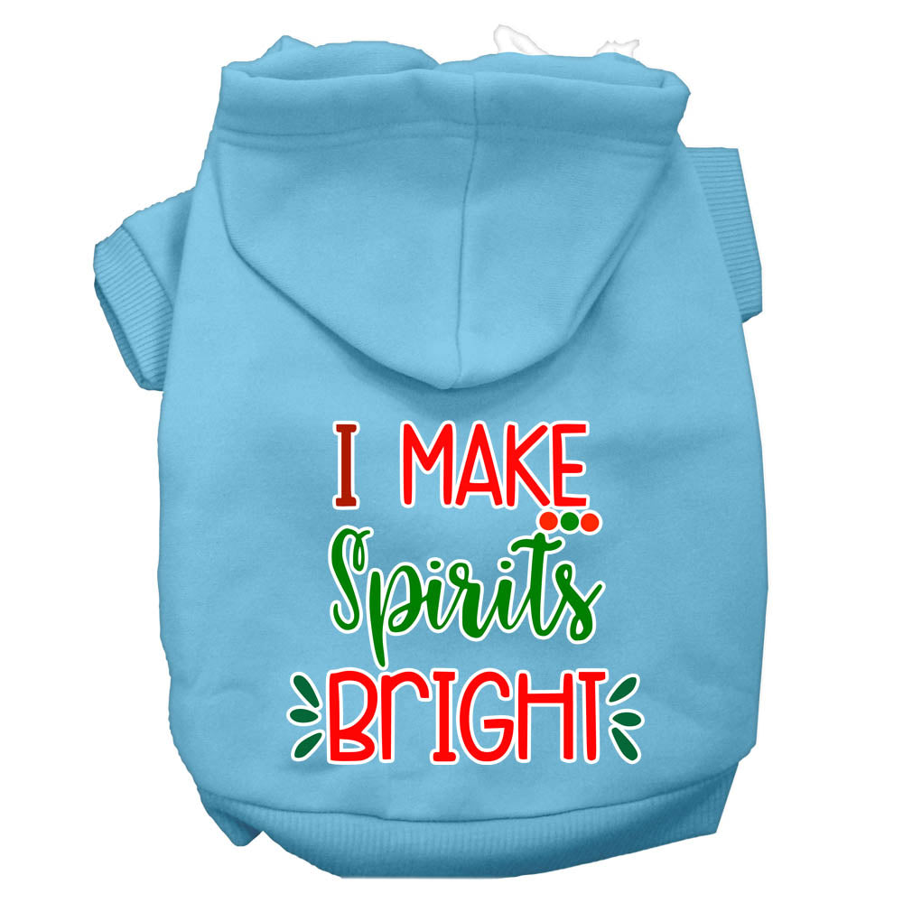 I Make Spirits Bright Screen Print Dog Hoodie Baby Blue L