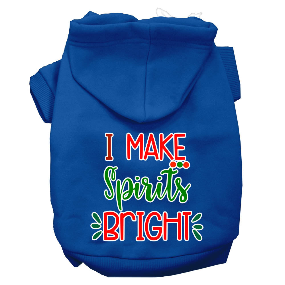 I Make Spirits Bright Screen Print Dog Hoodie Blue M