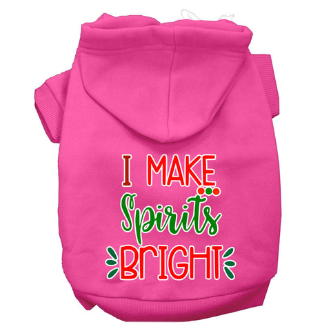 I Make Spirits Bright Screen Print Dog Hoodie Bright Pink Xs