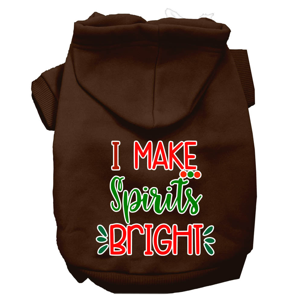 I Make Spirits Bright Screen Print Dog Hoodie Brown S