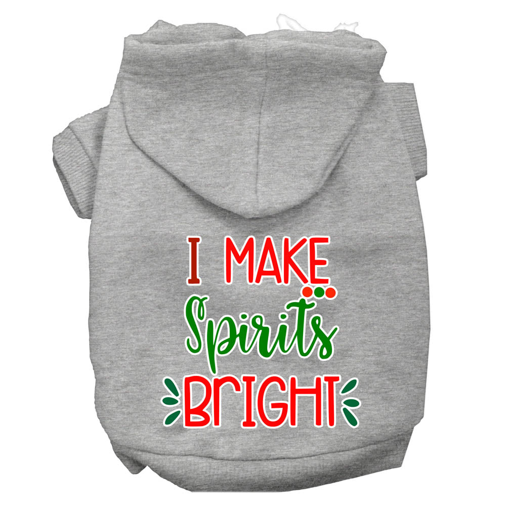 I Make Spirits Bright Screen Print Dog Hoodie Grey Xl