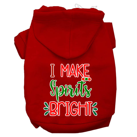 I Make Spirits Bright Screen Print Dog Hoodie Red Xl