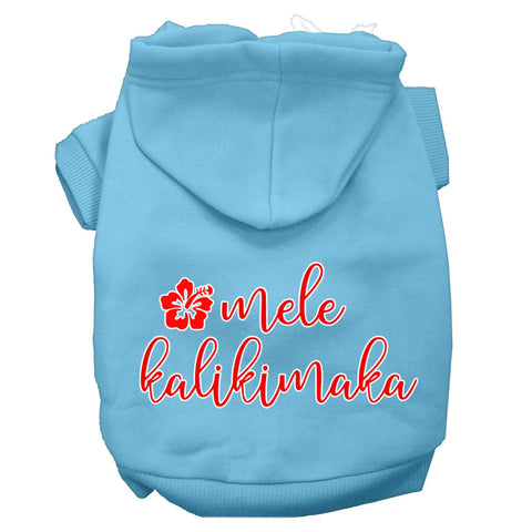 Mele Kalikimaka Screen Print Dog Hoodie Baby Blue M