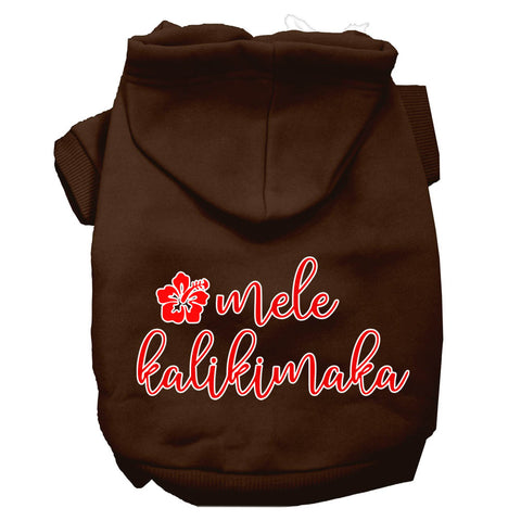 Mele Kalikimaka Screen Print Dog Hoodie Brown Xs