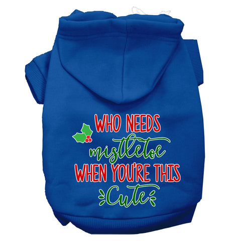 Who Needs Mistletoe Screen Print Dog Hoodie Blue Xl