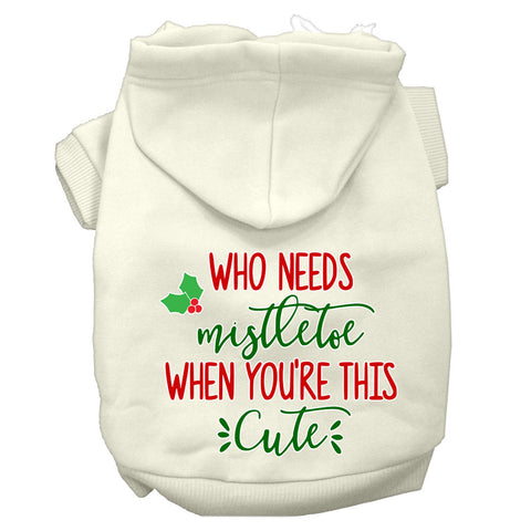 Who Needs Mistletoe Screen Print Dog Hoodie Cream L