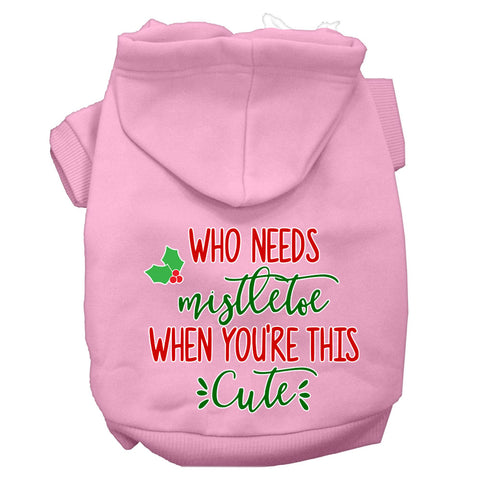 Who Needs Mistletoe Screen Print Dog Hoodie Light Pink S