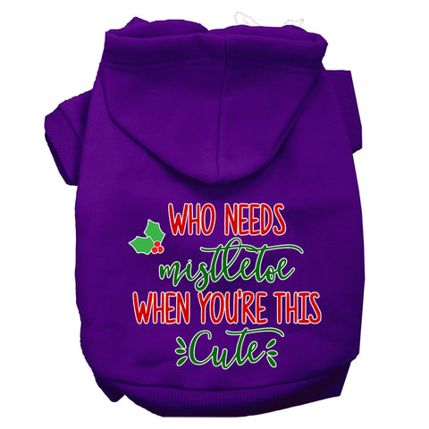 Who Needs Mistletoe Screen Print Dog Hoodie Purple L