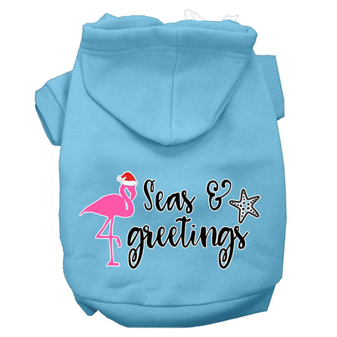 Seas And Greetings Screen Print Dog Hoodie Baby Blue L