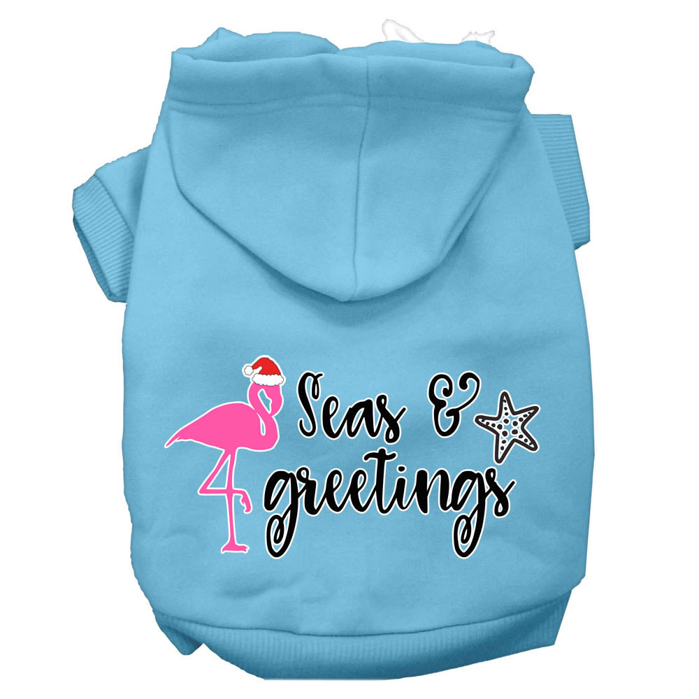 Seas And Greetings Screen Print Dog Hoodie Baby Blue Xl