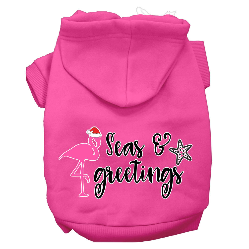 Seas And Greetings Screen Print Dog Hoodie Bright Pink Xs