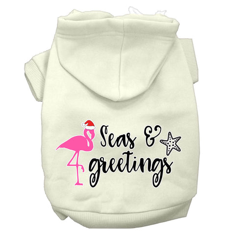 Seas And Greetings Screen Print Dog Hoodie Cream L