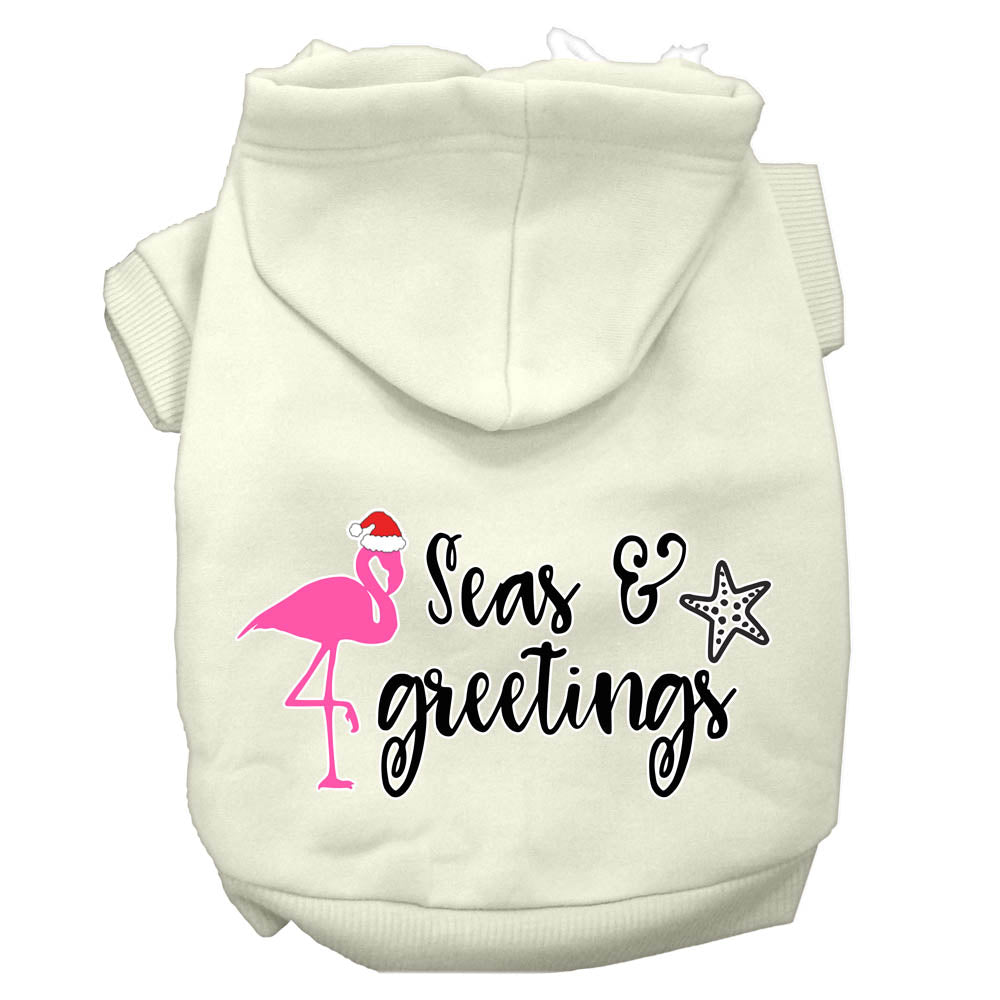 Seas And Greetings Screen Print Dog Hoodie Cream Xxxl