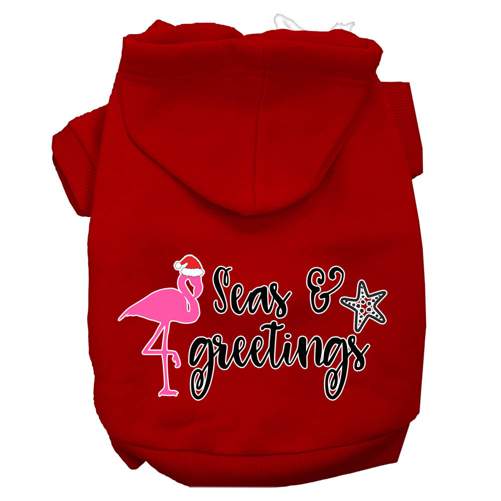 Seas And Greetings Screen Print Dog Hoodie Red L