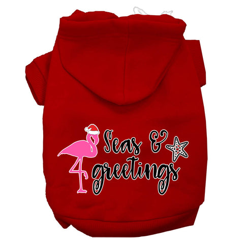 Seas And Greetings Screen Print Dog Hoodie Red Xxl