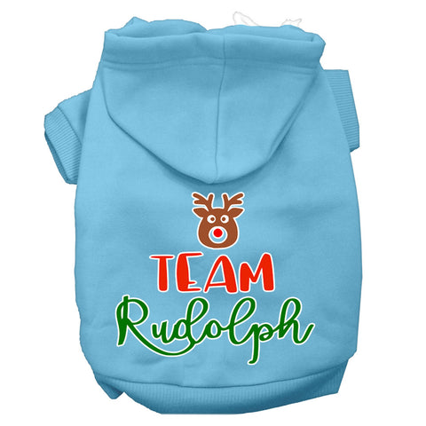 Team Rudolph Screen Print Dog Hoodie Baby Blue L