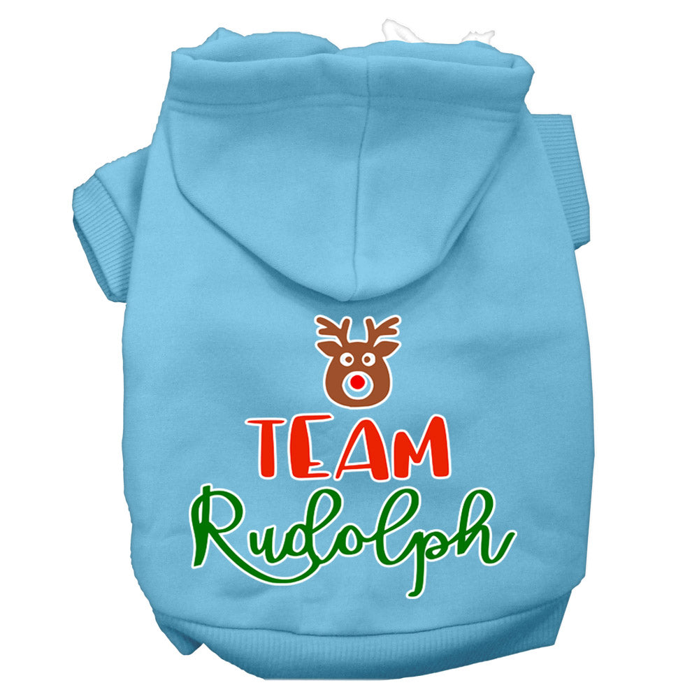 Team Rudolph Screen Print Dog Hoodie Baby Blue S