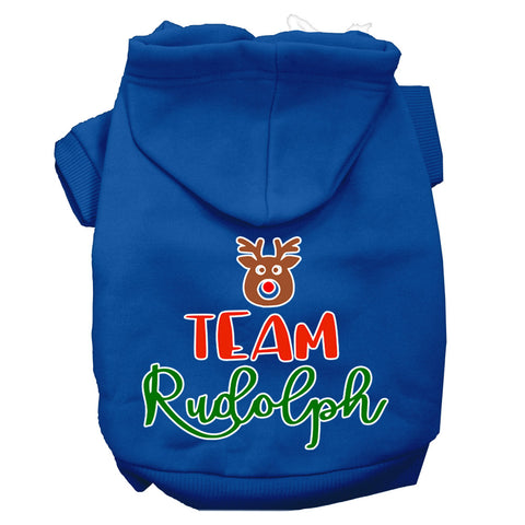 Team Rudolph Screen Print Dog Hoodie Blue Xl