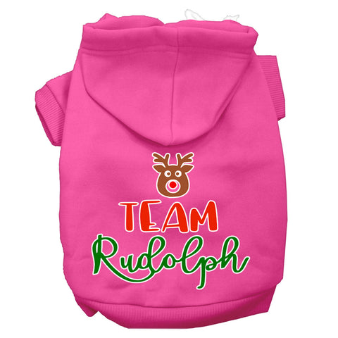 Team Rudolph Screen Print Dog Hoodie Bright Pink Xl