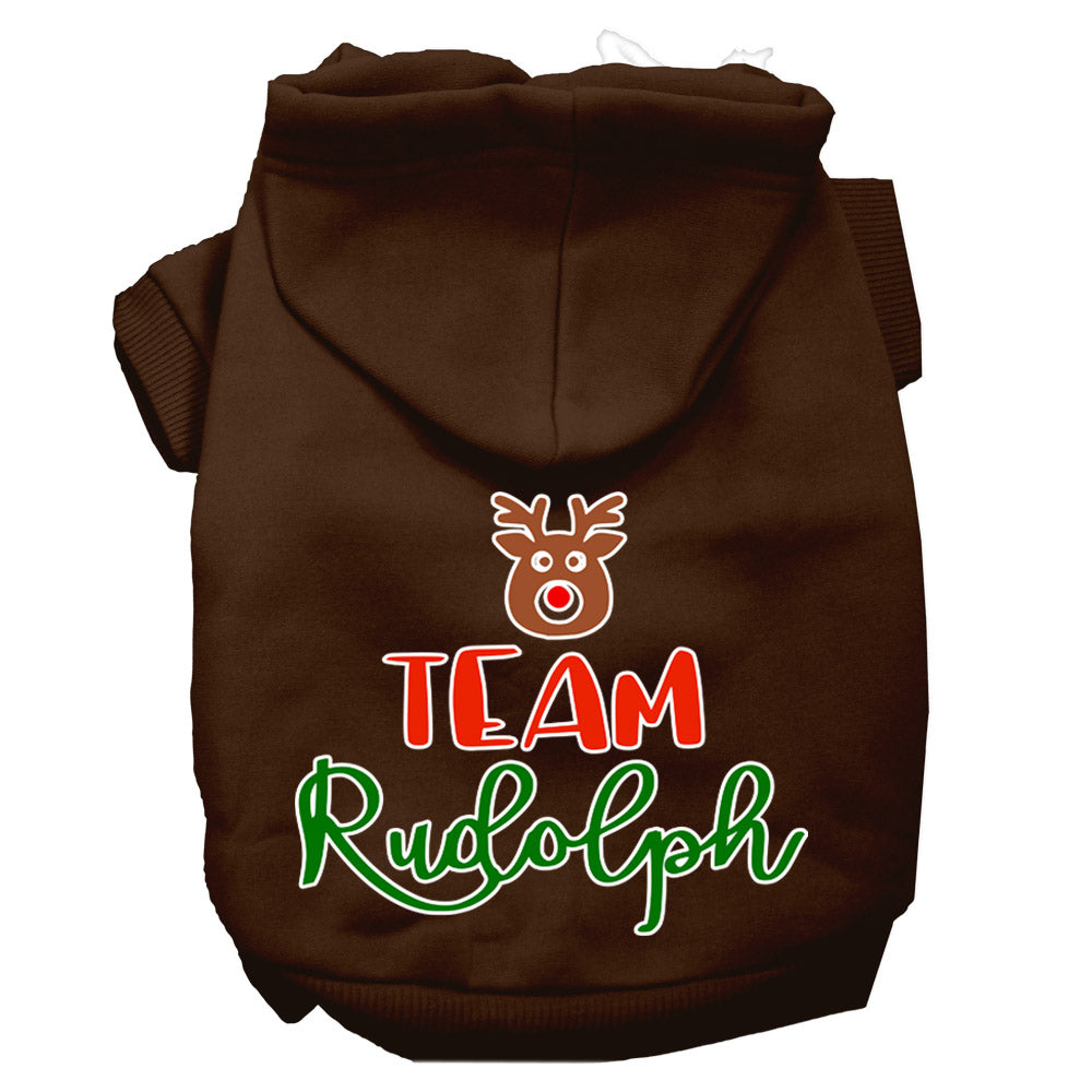 Team Rudolph Screen Print Dog Hoodie Brown S