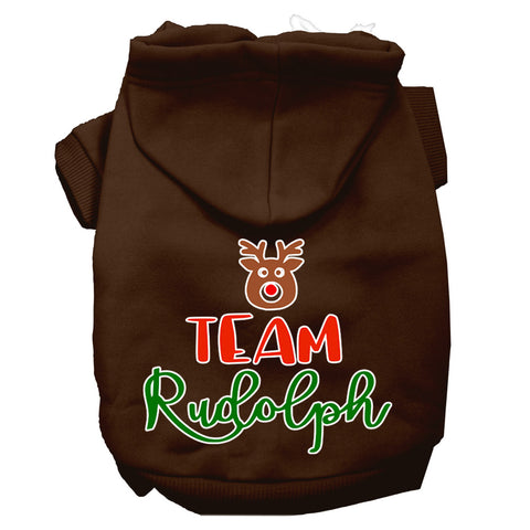 Team Rudolph Screen Print Dog Hoodie Brown Xs