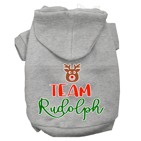 Team Rudolph Screen Print Dog Hoodie Grey Xs