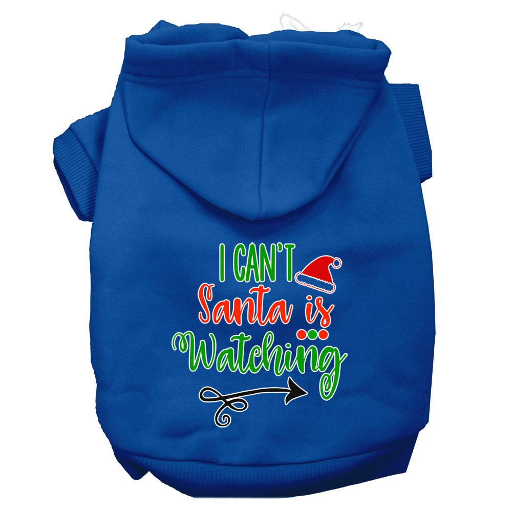 I Can't, Santa Is Watching Screen Print Dog Hoodie Blue M