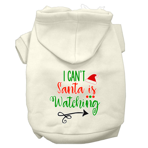 I Can't, Santa Is Watching Screen Print Dog Hoodie Cream L