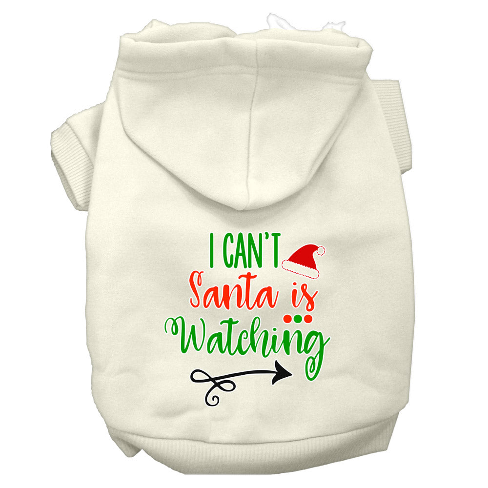 I Can't, Santa Is Watching Screen Print Dog Hoodie Cream M