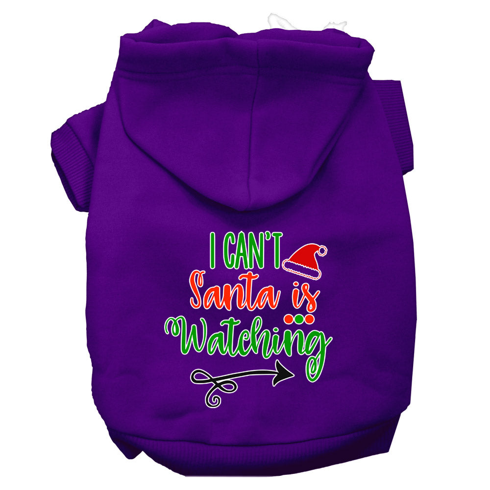 I Can't, Santa Is Watching Screen Print Dog Hoodie Purple L