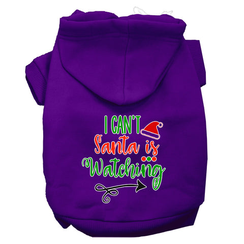 I Can't, Santa Is Watching Screen Print Dog Hoodie Purple Xl