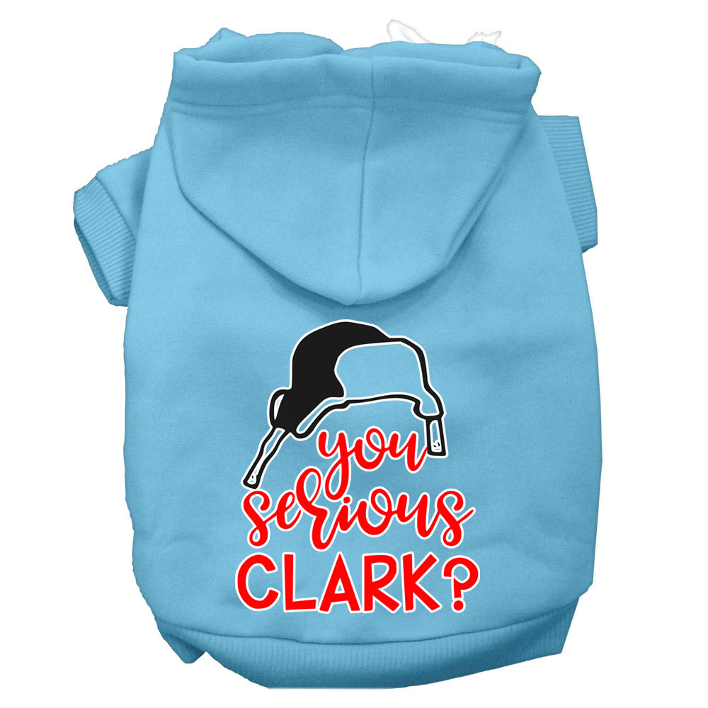 You Serious Clark? Screen Print Dog Hoodie Baby Blue Xl