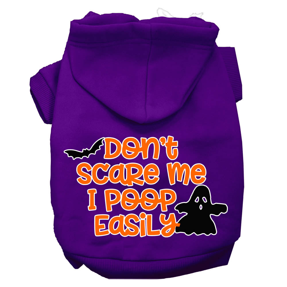 Don't Scare Me, Poops Easily Screen Print Dog Hoodie Purple L