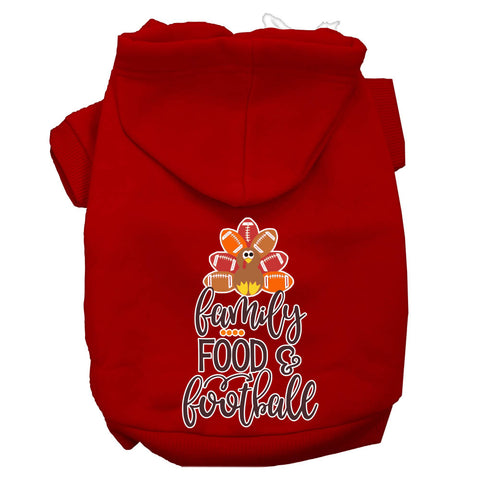 Family, Food, And Football Screen Print Dog Hoodie Red Xs