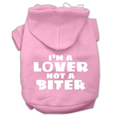 I'm A Lover Not A Biter Screen Printed Dog Pet Hoodies Light Pink Size Med (12)