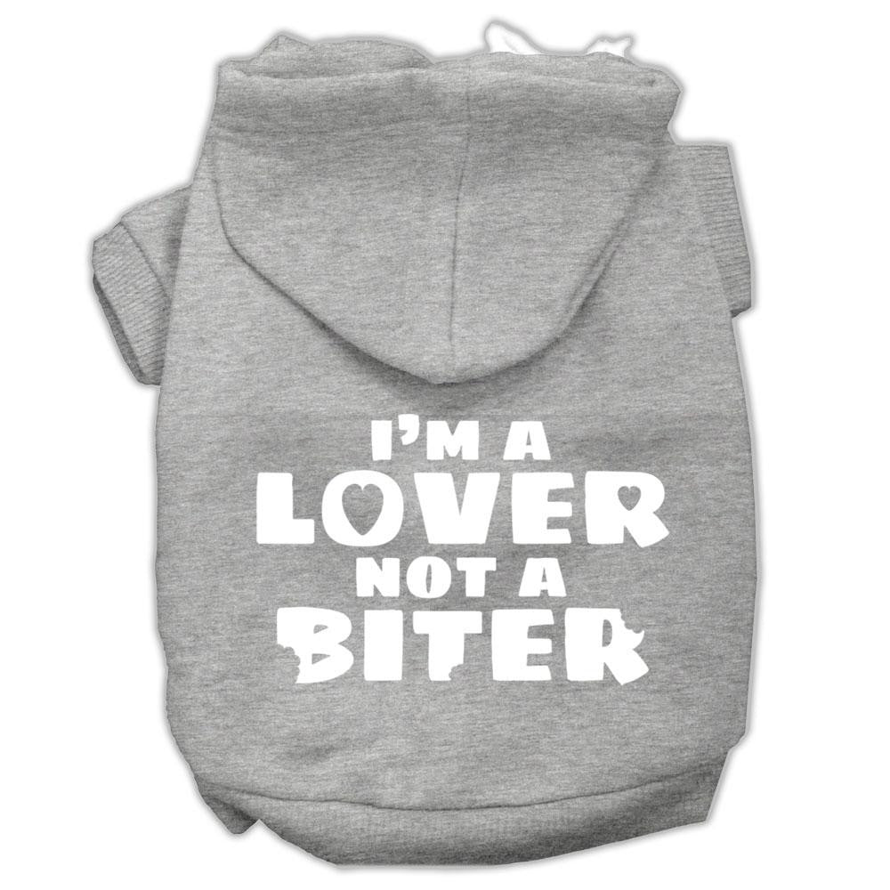 I'm A Lover Not A Biter Screen Printed Dog Pet Hoodies Grey Size Sm (10)