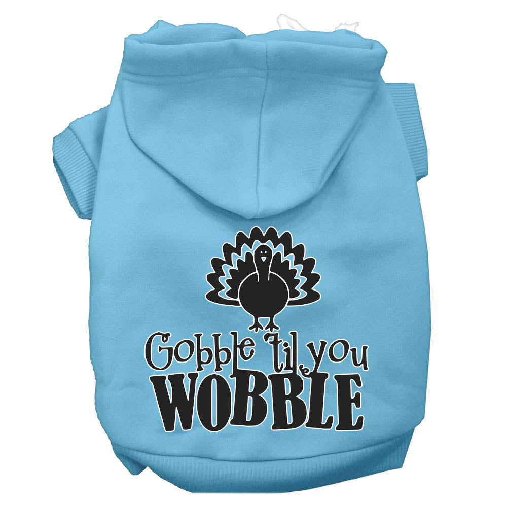 Gobble Til You Wobble Screen Print Dog Hoodie Baby Blue Xs