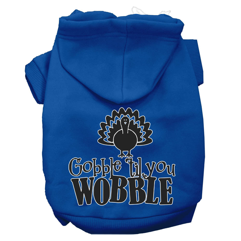 Gobble Til You Wobble Screen Print Dog Hoodie Blue M