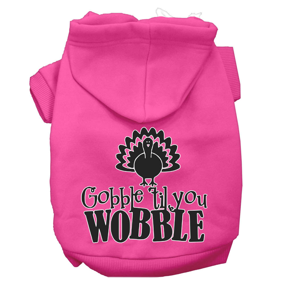 Gobble Til You Wobble Screen Print Dog Hoodie Bright Pink L