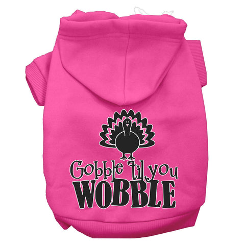 Gobble Til You Wobble Screen Print Dog Hoodie Bright Pink S