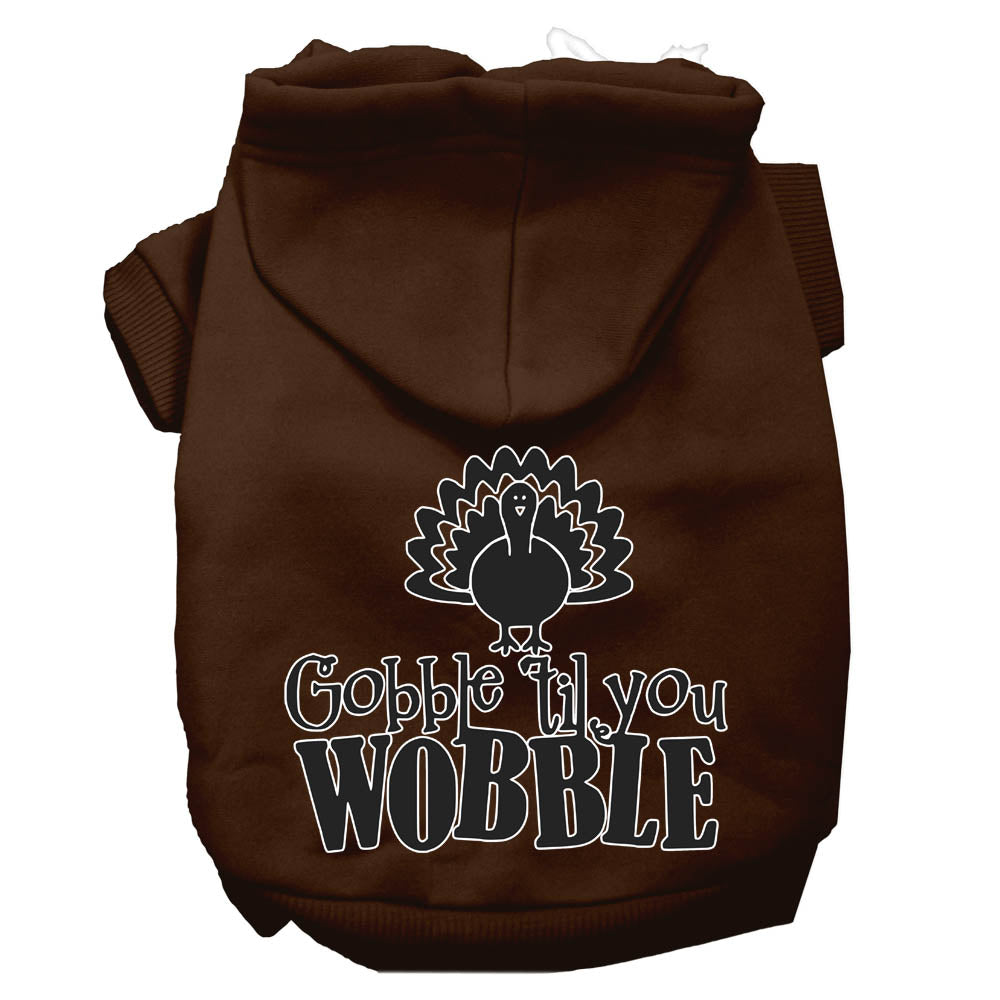 Gobble Til You Wobble Screen Print Dog Hoodie Brown S