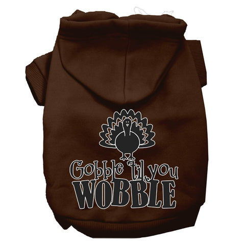 Gobble Til You Wobble Screen Print Dog Hoodie Brown Xxxl