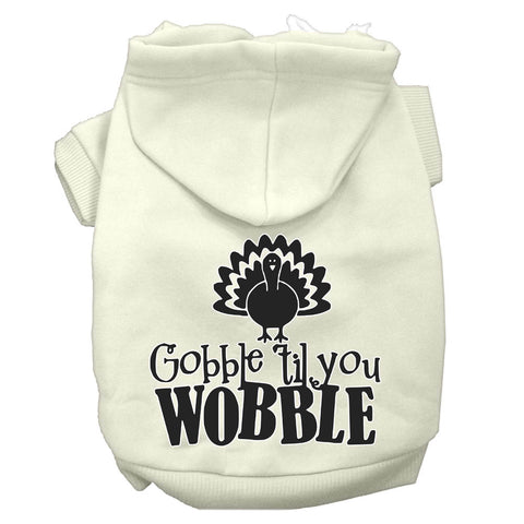 Gobble Til You Wobble Screen Print Dog Hoodie Cream Xs