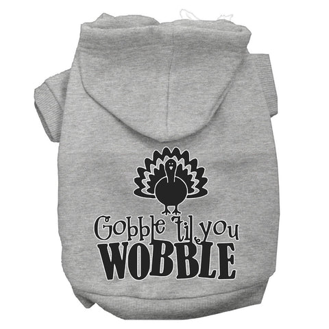 Gobble Til You Wobble Screen Print Dog Hoodie Grey L