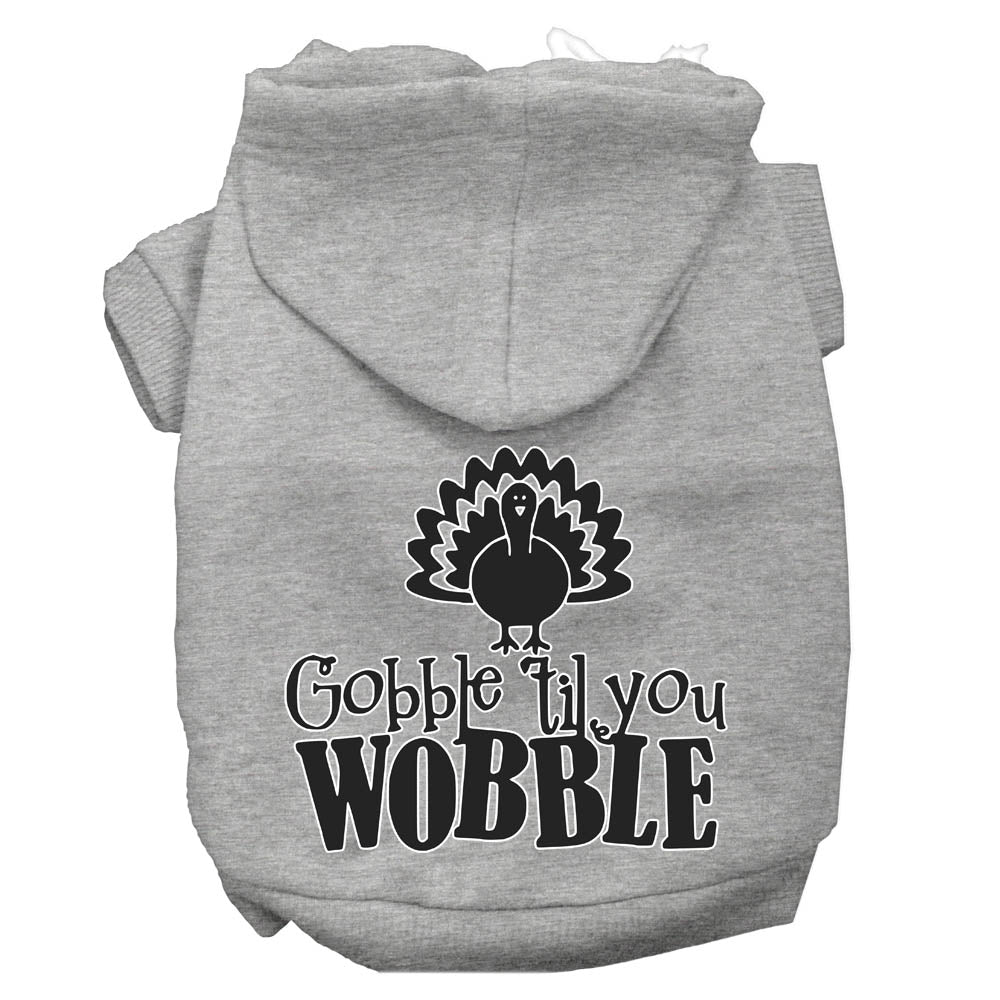 Gobble Til You Wobble Screen Print Dog Hoodie Grey M