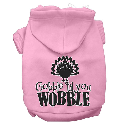 Gobble Til You Wobble Screen Print Dog Hoodie Light Pink Xs